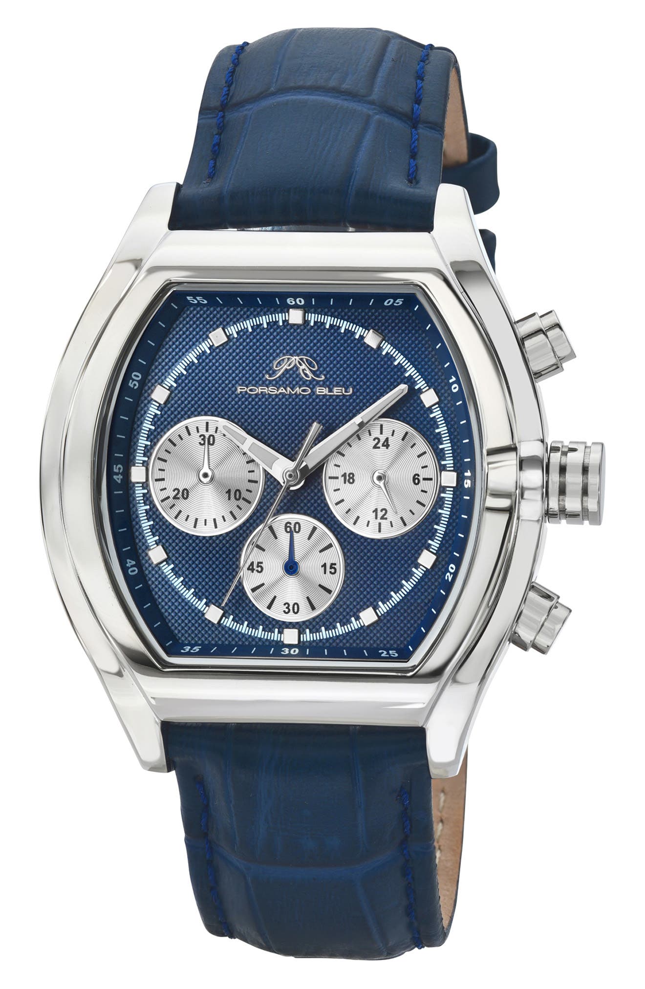 PORSAMO BLEU Roman Chronograph Croc Embossed Leather Strap Watch, 42mm