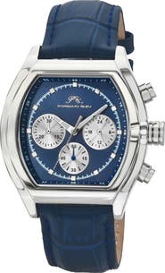 PORSAMO BLEU Roman Chronograph Croc Embossed Leather Strap Watch, 42mm
