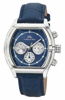 PORSAMO BLEU Roman Chronograph Croc Embossed Leather Strap Watch, 42mm