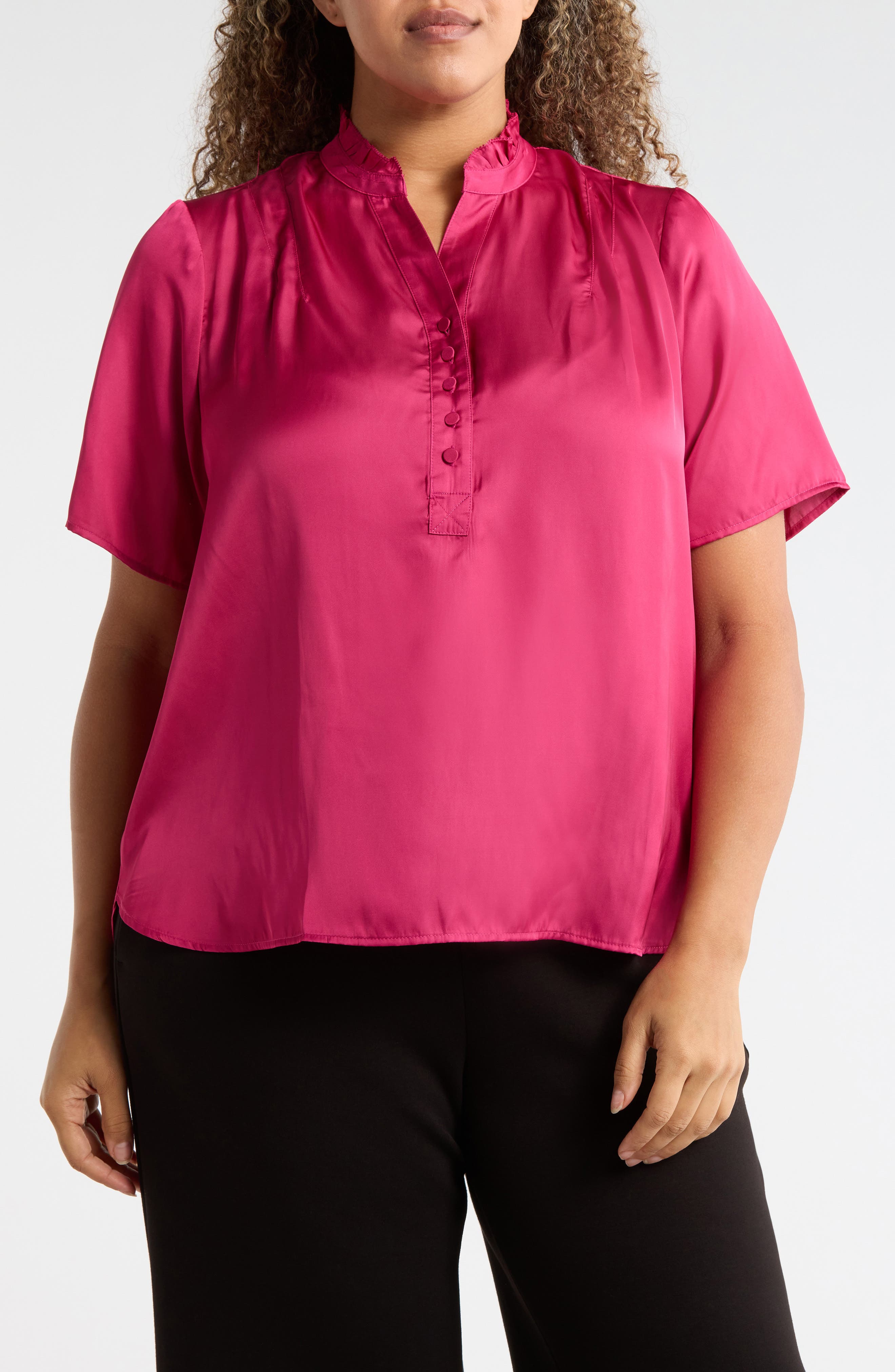 Ruffle Split Neck Short Sleeve Top - image 5