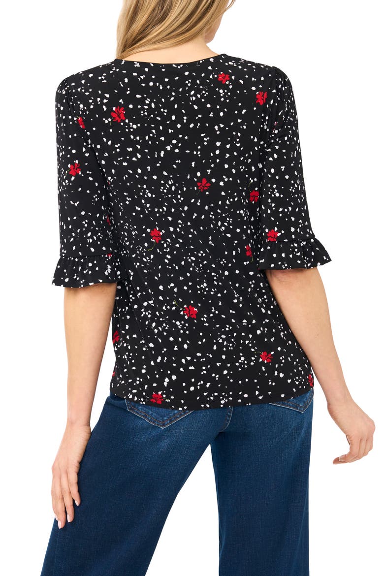 V-Neck Ruffled Cuff Top, Alternate, color, RICH BLACK