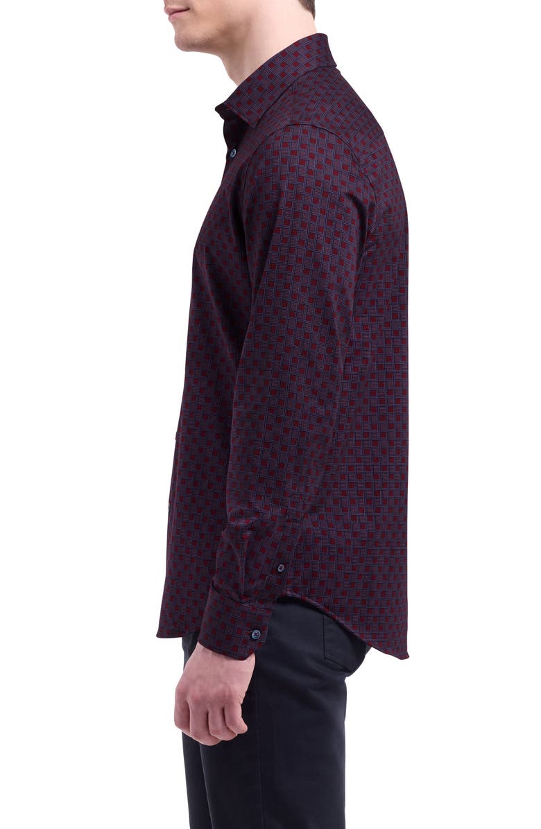 Bugatchi Jimmy OoohCotton<sup>®</sup> Geo Pattern Button-Up Shirt, Alternate, color, Bordeaux