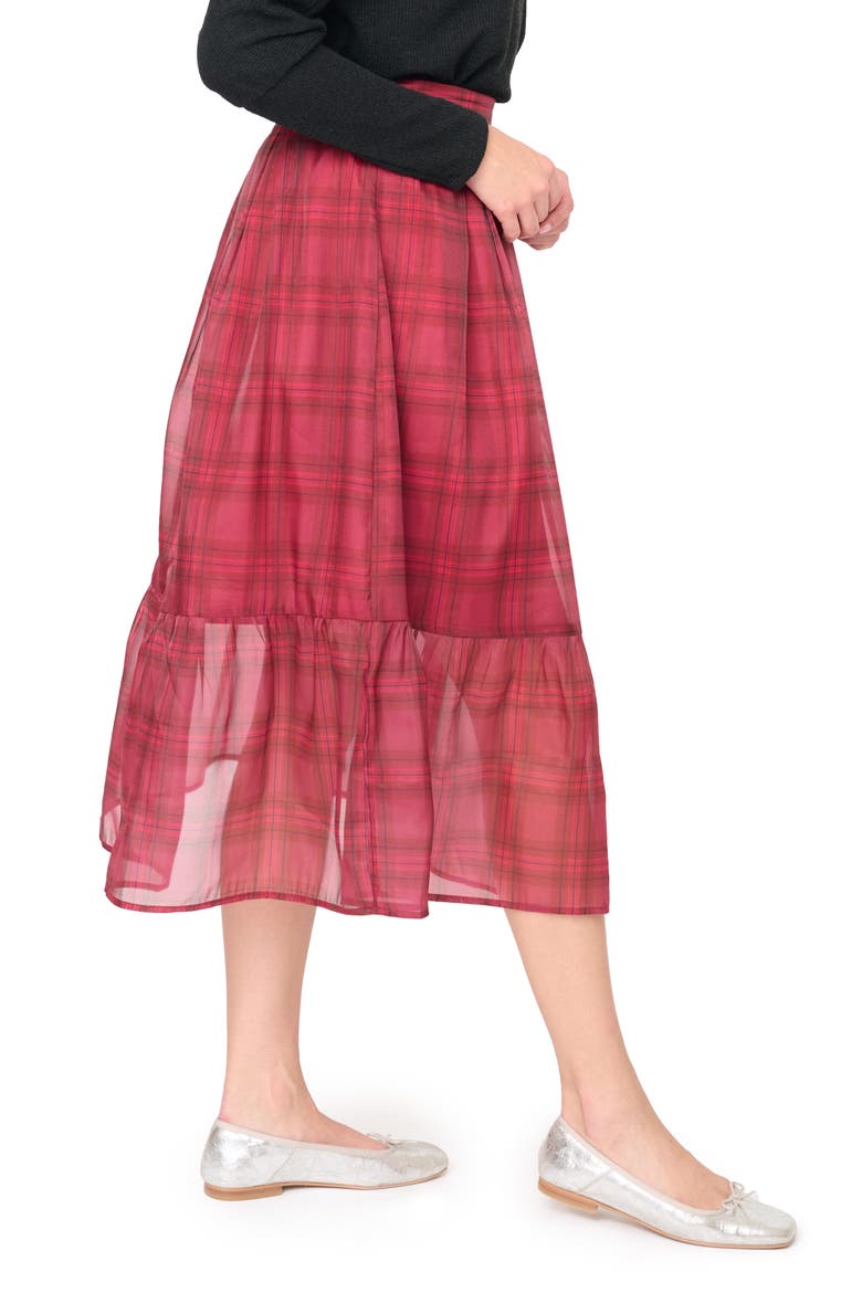Plaid Organza Tiered Skirt, Alternate, color, MULBERRY WINE PLAID