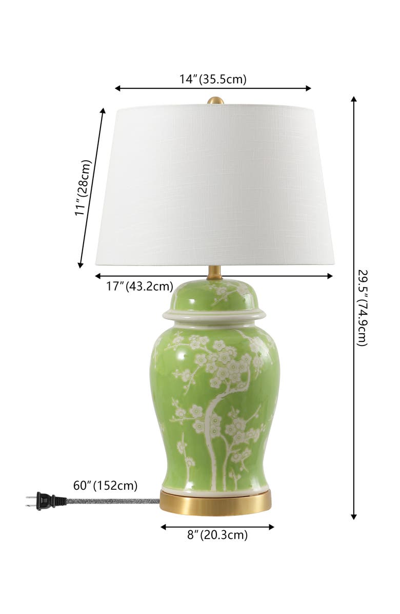 JONATHAN Y Gracie Traditional Cottage Ceramic/Metal Ginger Jar LED Table Lamp, Alternate, color, Green/White