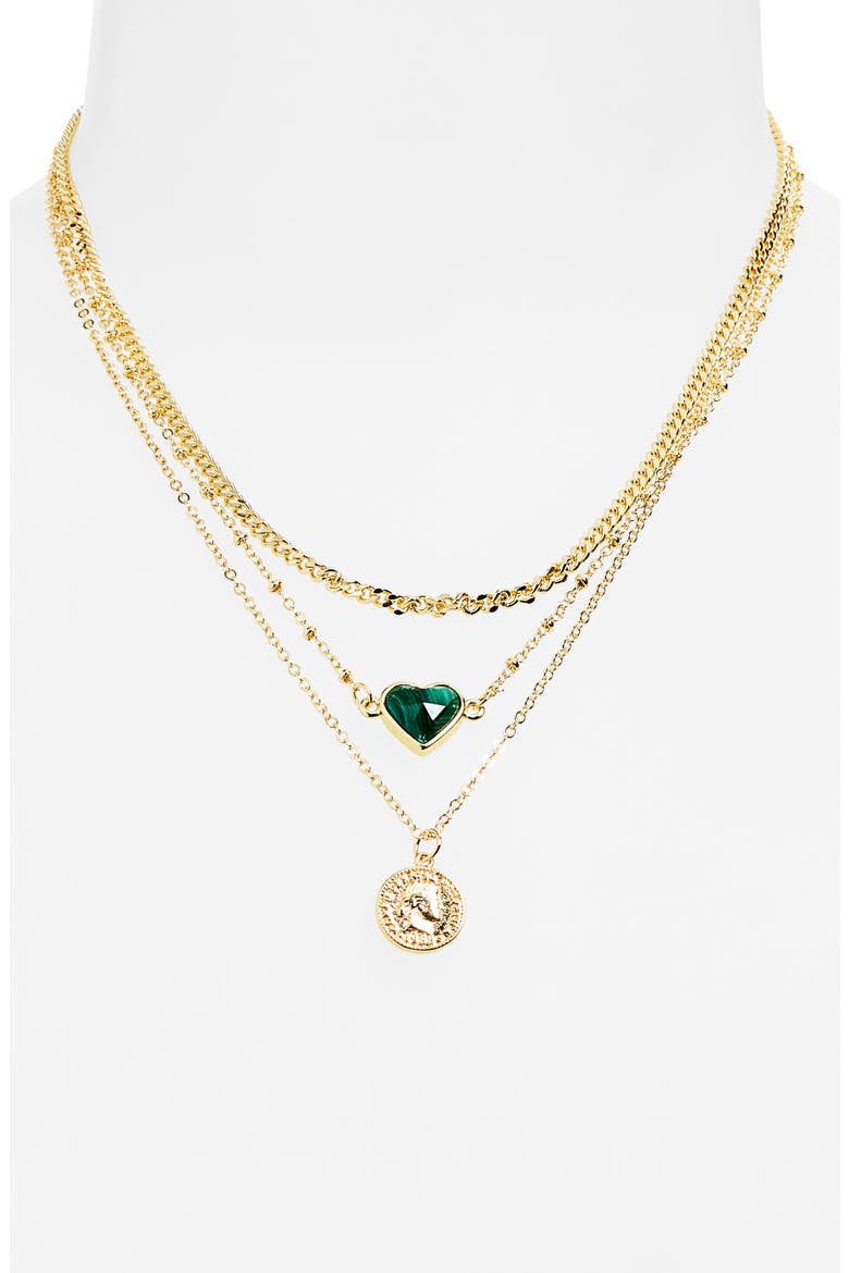 Heart & Coin Layered Pendant Necklace, Alternate, color, GREEN