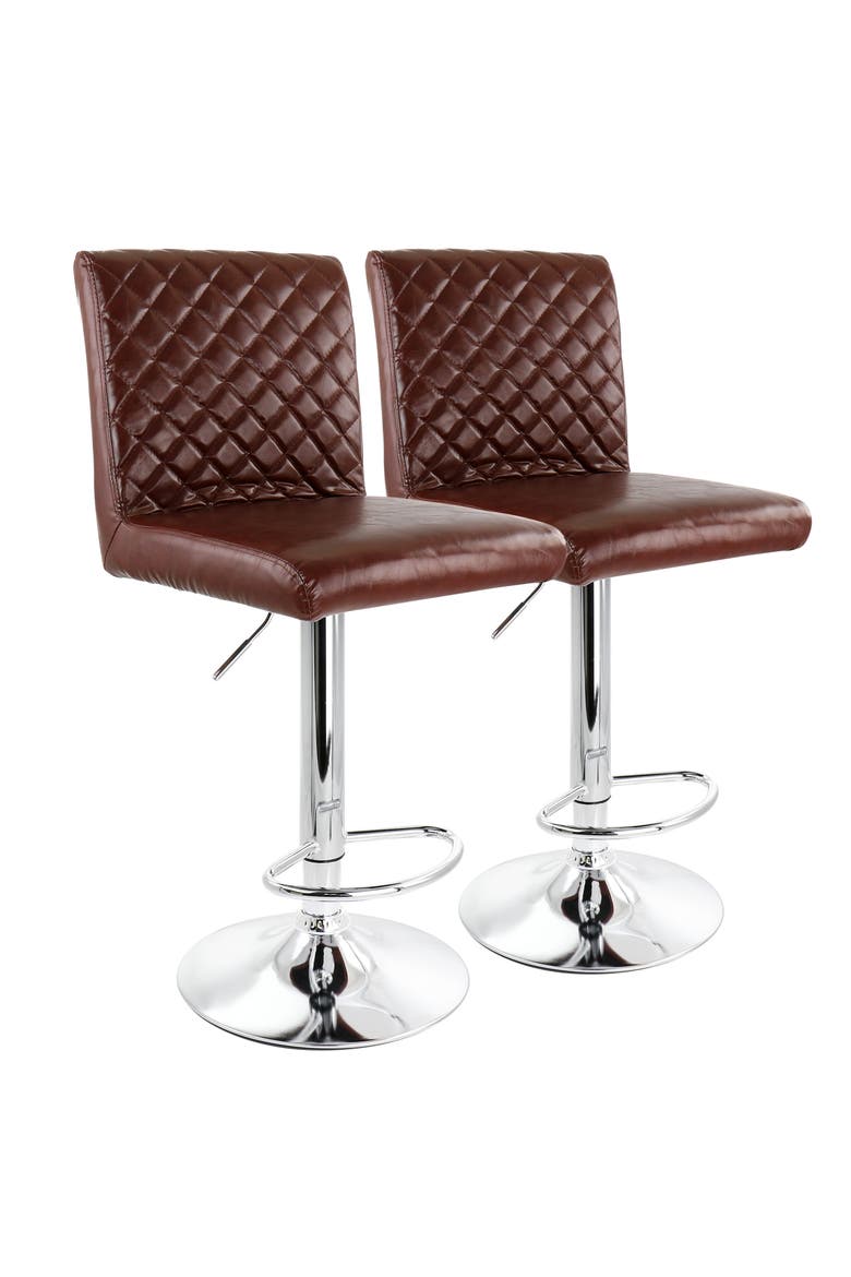 2 Piece Adjustable Tufted Faux Leather Bar Stool, Main, color, Cherry