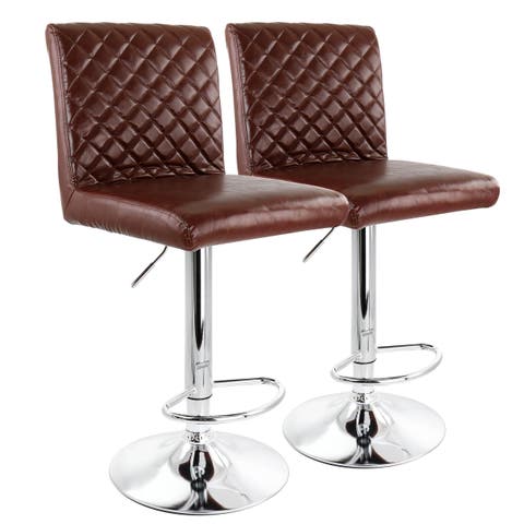 2 Piece Adjustable Tufted Faux Leather Bar Stool