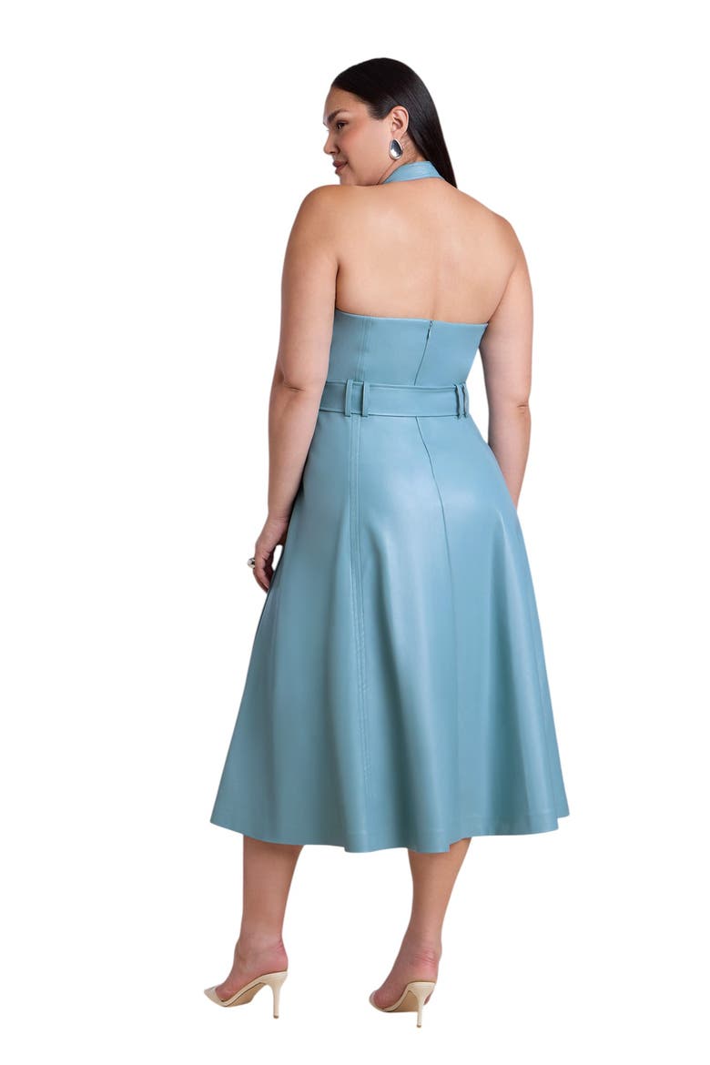 Faux Leather Halter Midi Dress, Alternate, color, CAMEO BLUE