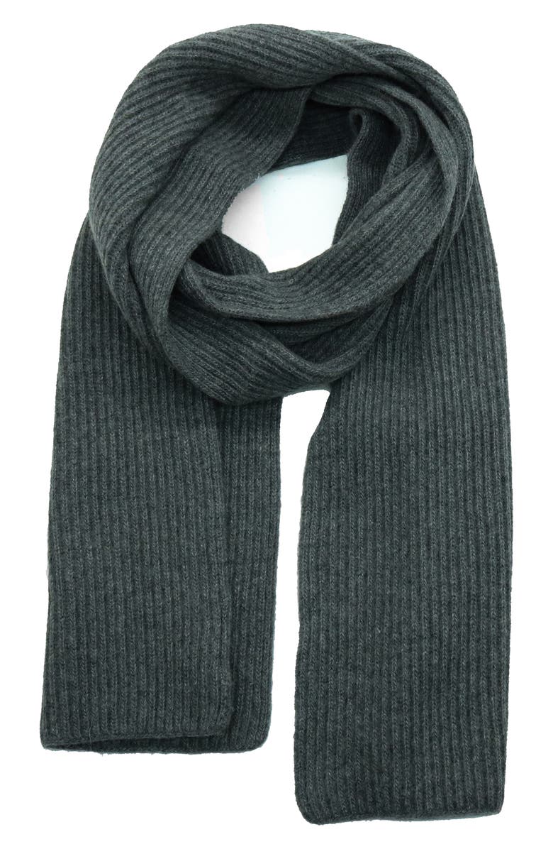 Portolano Cashmere Rib Scarf, Main, color, Dark Heather Grey