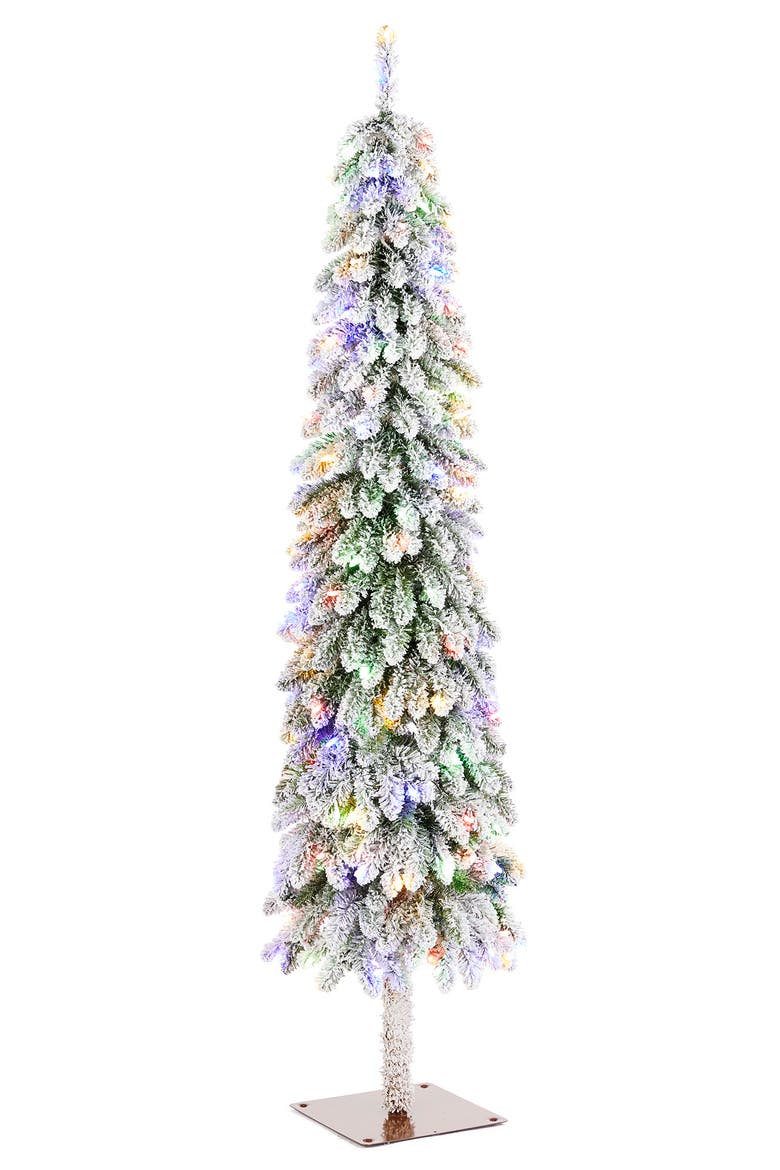 Pre-Lit Flocked Artificial Christmas Tree with Warm White/Multi-color Lights, Main, color, Green