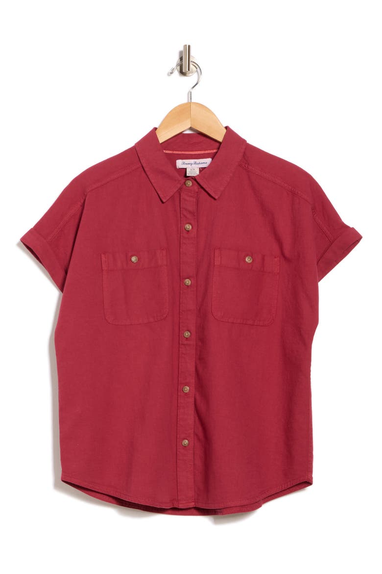 Coastal Cotton Twill Short Sleeve Button-Up Shirt, Alternate, color, RHUMBA
