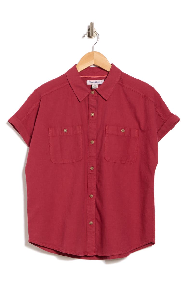 Tommy Bahama Coastal Cotton Twill Short Sleeve Button-Up Shirt, Alternate, color, Rhumba