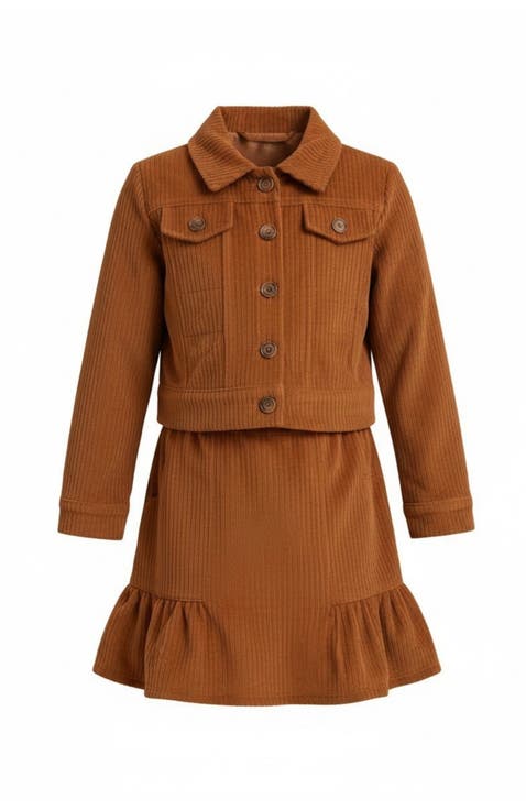 Chestnut Corduroy Matching Jacket & Skirt Set