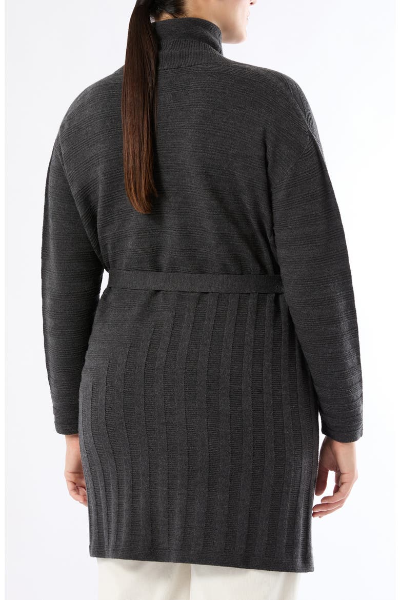 Zamia Tie Belt Merino Wool Cardigan, Alternate, color, DARK GREY