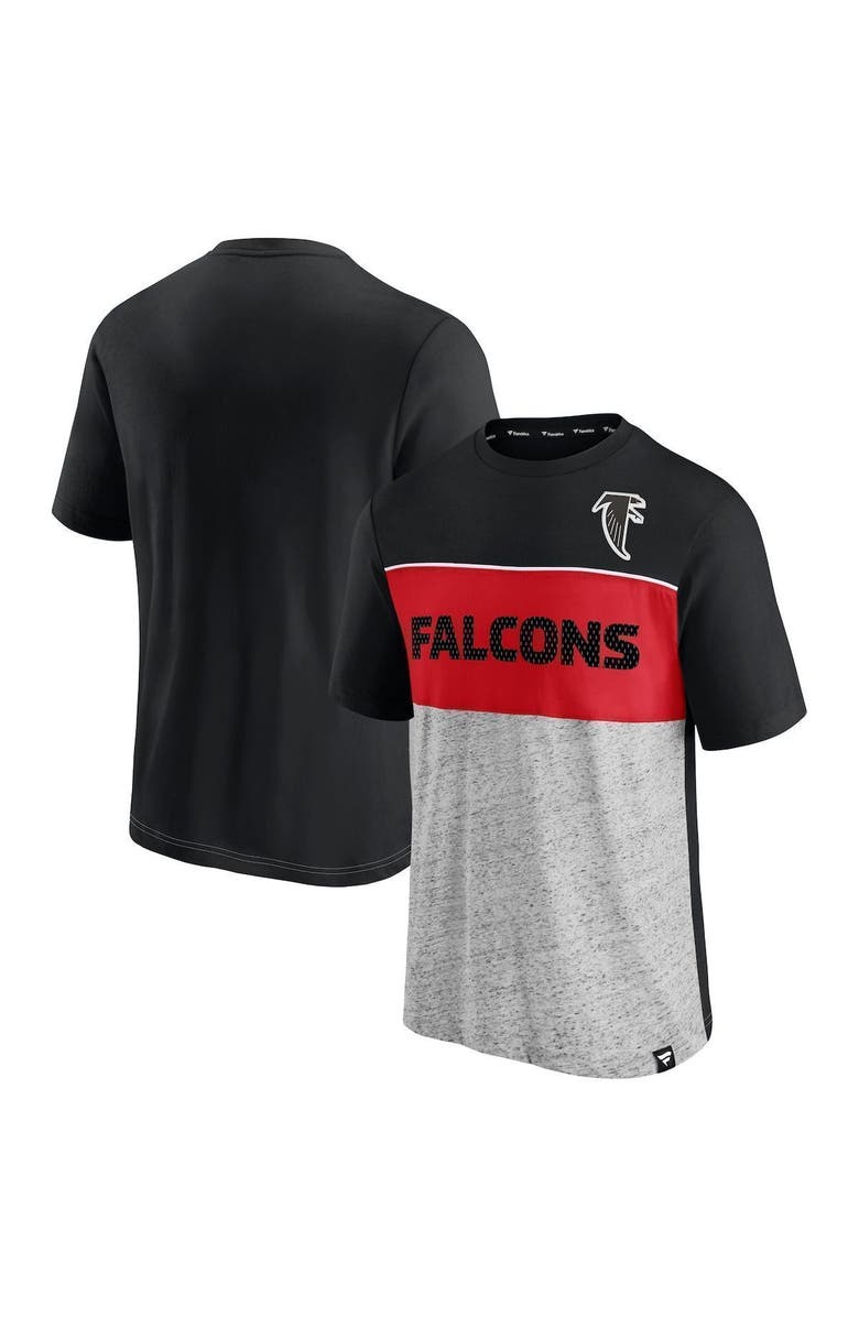 FANATICS Men's Fanatics Branded Black/Heathered Gray Atlanta Falcons Throwback Colorblock T-Shirt, Alternate, color, Black