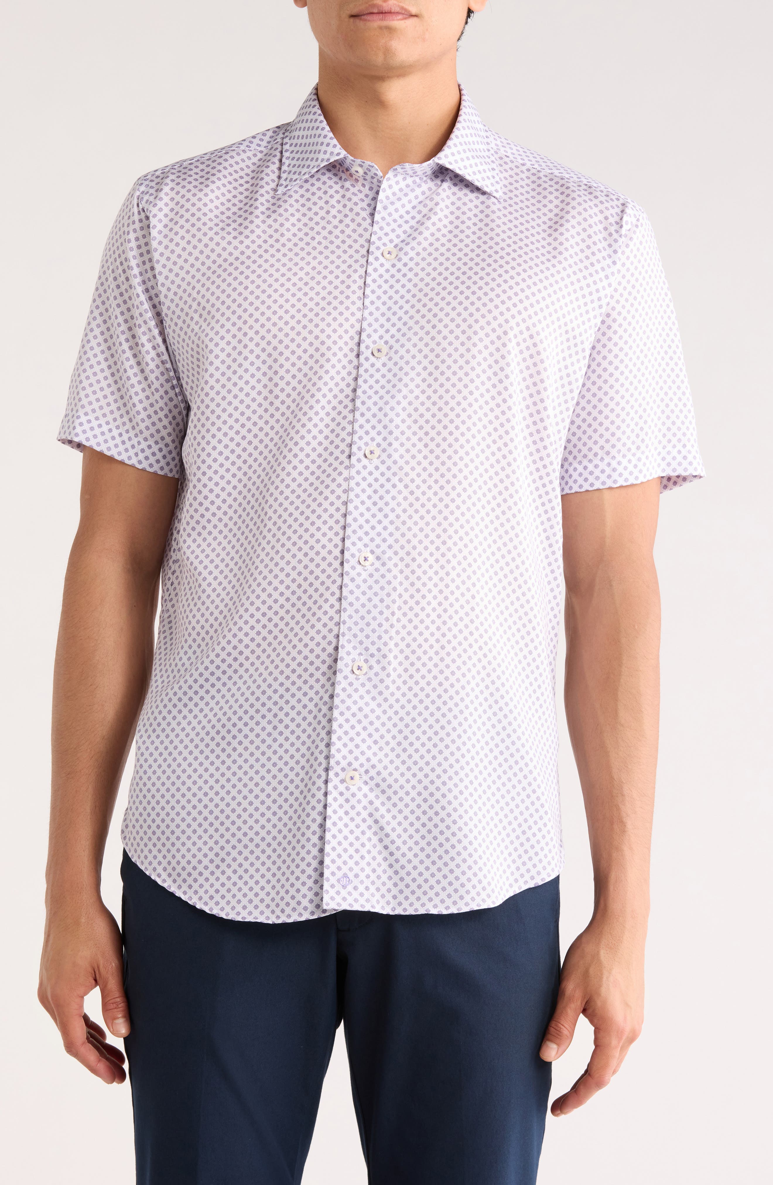 David Donahue Neat Print Short Sleeve Shirt