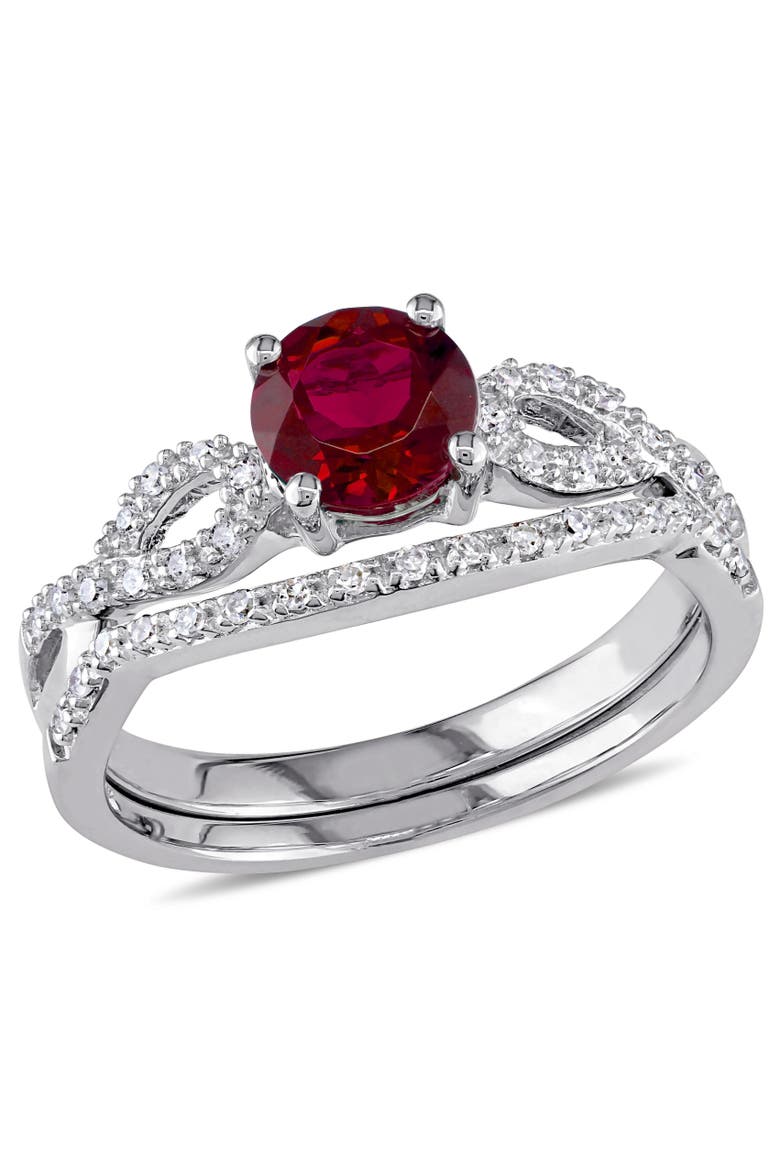 Lab-Created Ruby & Diamond Bridal Ring Set, Main, color, Created Ruby