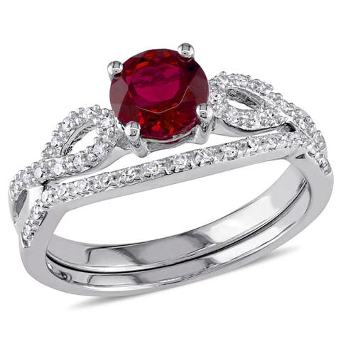 Lab-Created Ruby & Diamond Bridal Ring Set