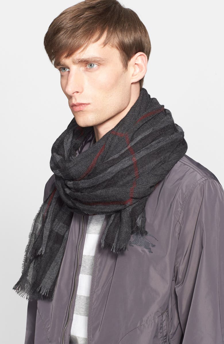 Burberry Crinkled Merino Wool & Cashmere Scarf, Alternate, color, 