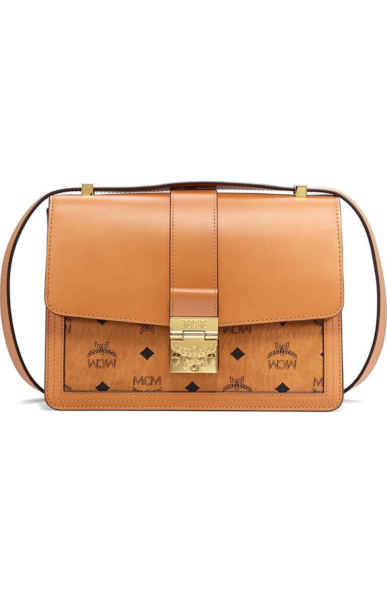 MCM Medium Tracy Visetos & Leather Shoulder Bag, Main, color,