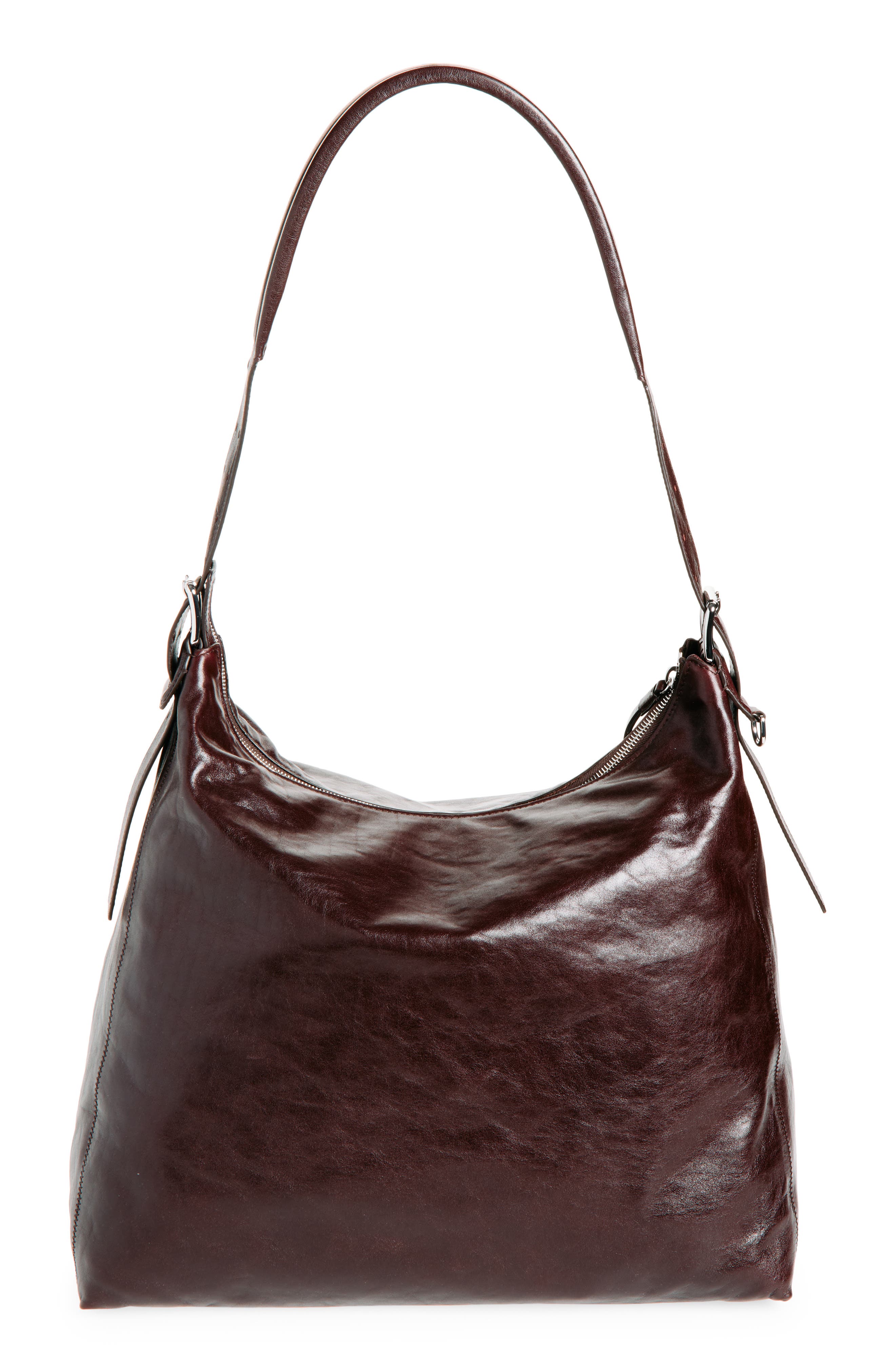 Lemaire Belted Leather Hobo Bag, Alternate, color, Chianti