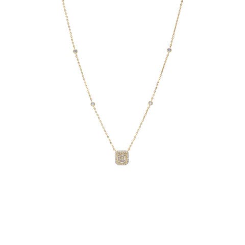 CZ Pave X Baguette Halo Pendant Necklace