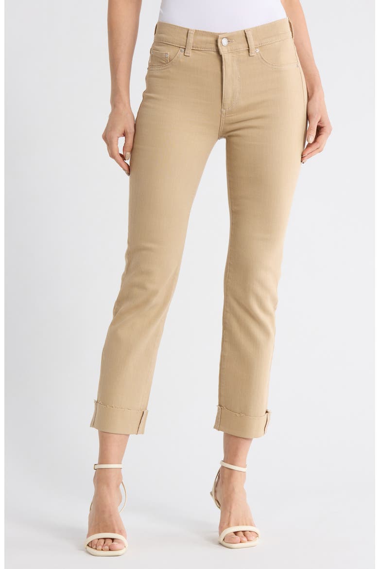 Mara Cuffed Raw Hem Mid Rise Ankle Straight Leg Jeans, Main, color, ALMOND CUFFED
