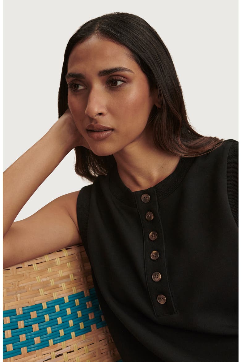 Marla Button Placket Tank, Alternate, color, BLACK