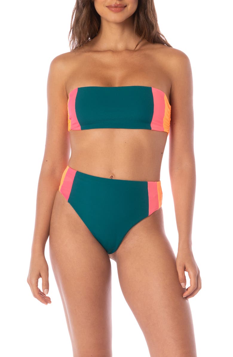 Maaji Verdant Breeze Wanderer Reversible High Waist Bikini Bottoms, Alternate, color, Green