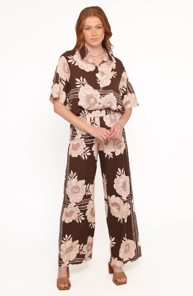 Petal & Pup Bernadine Wide Leg Pants, Alternate, color, Brown Floral