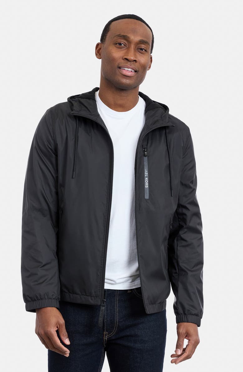 Michael Kors Hooded Windbreaker Jacket, Alternate, color, Black