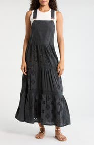 Lucky Brand Cutwork Detail Cotton Overall Maxi Dress