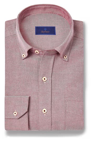 David Donahue Washed Oxford Button-up Shirt In Burgundy