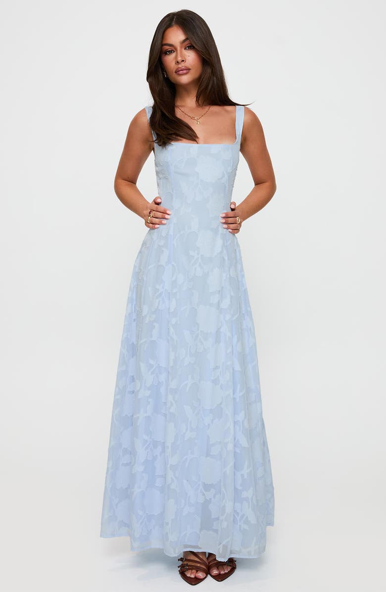 Princess Polly Margaux Floral Burnout Gown, Alternate, color, Blue