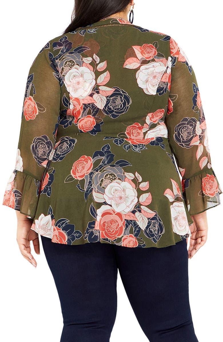 City Chic Mara Floral Print High-Low Peplum Top, Alternate, color, Green Floral