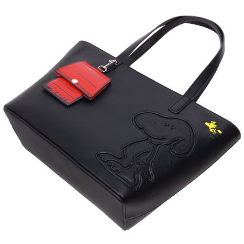 Daniele Nicole Peanuts Snoopy Minimal Tote Bag With Doghouse Cardholder In Black