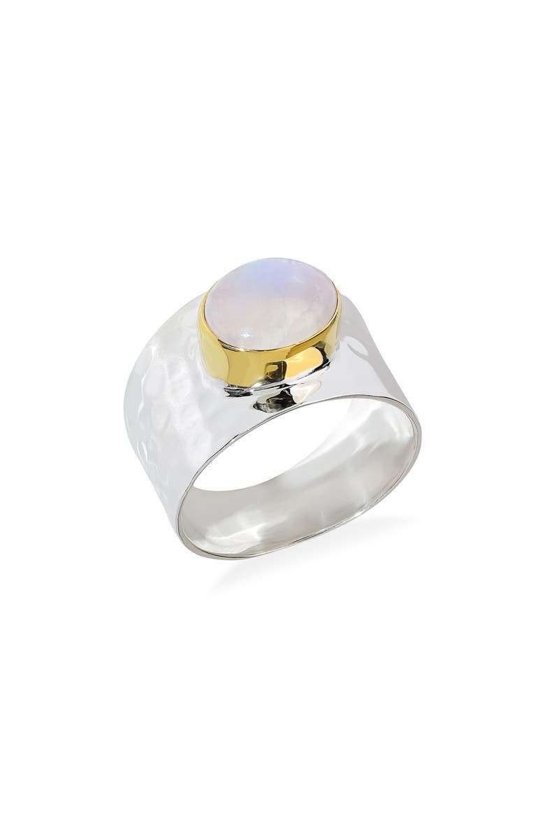 Moonstone Hammered Statement Ring, Main, color, WHITE/ BLUE