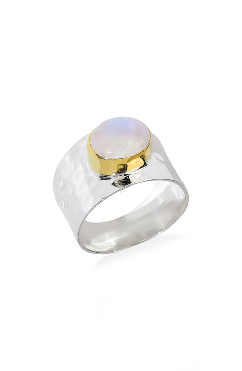 Moonstone Hammered Statement Ring