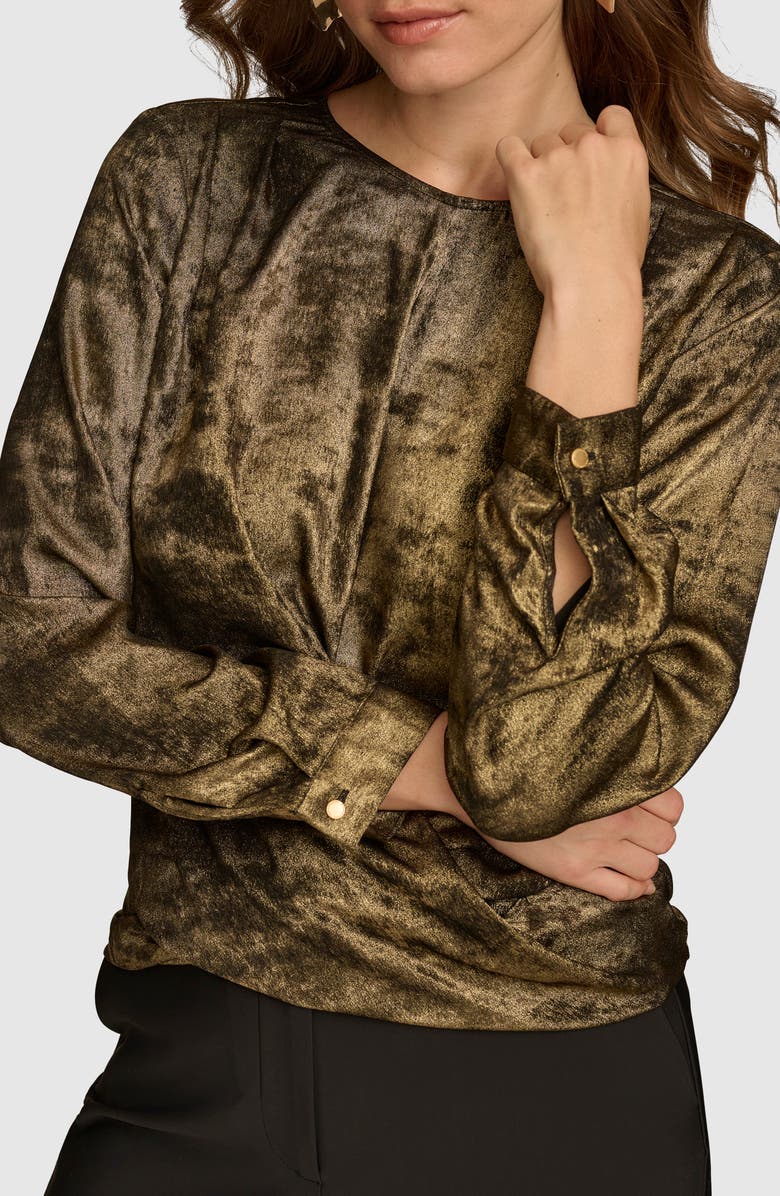 Donna Karan New York Metallic Faux Wrap Top, Alternate, color, 