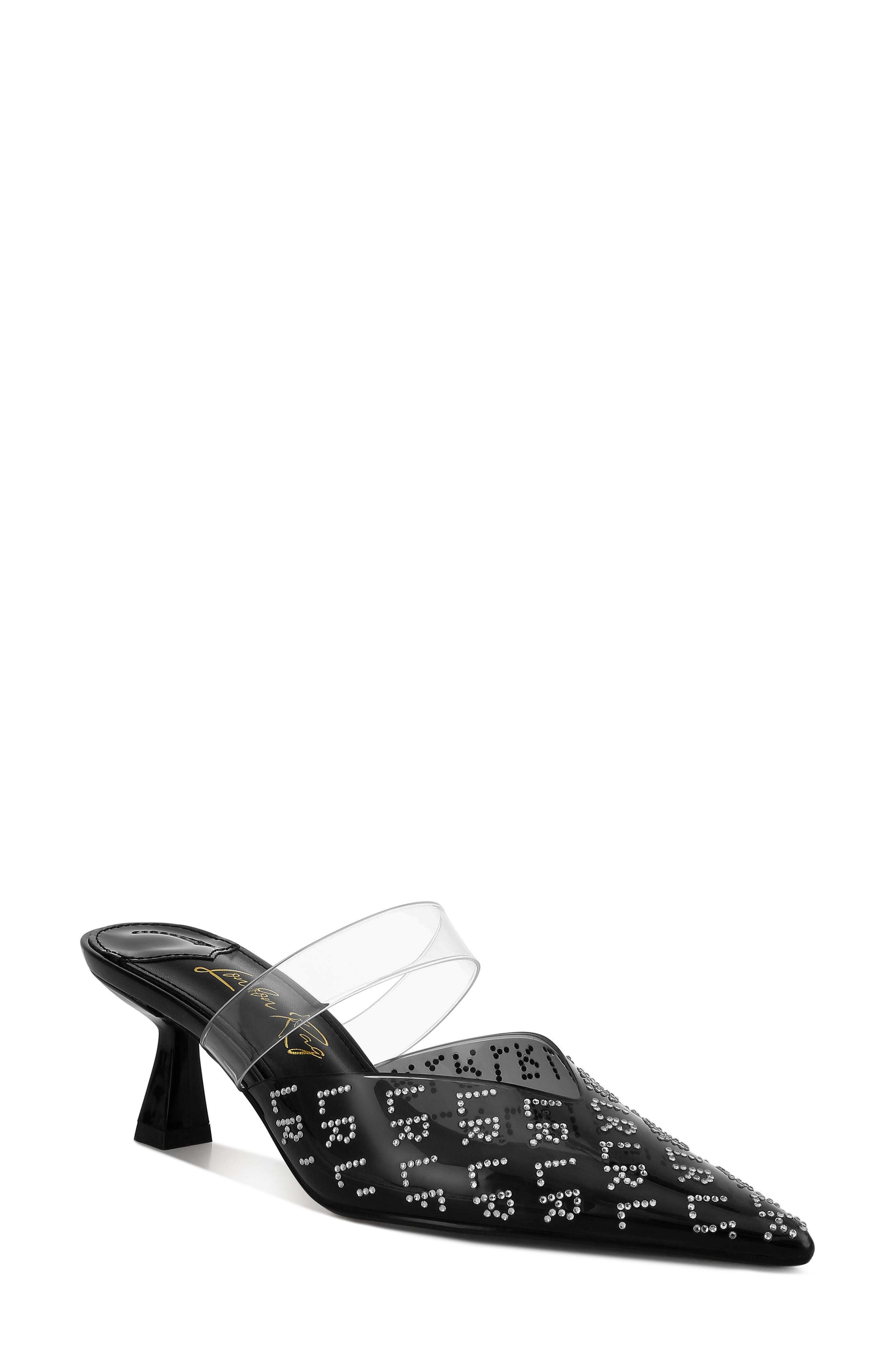 LONDON RAG Holin Rhinestone Logo Pointed Toe Pump, Main, color, Black