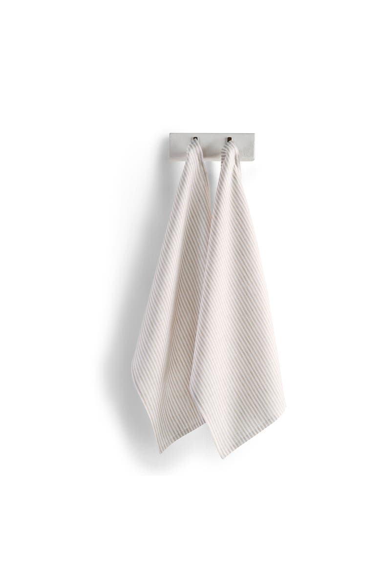 Linen Kitchen Towels Set of 2, 17 x 26" - Narrow Stripe, Main, color, Natural and White