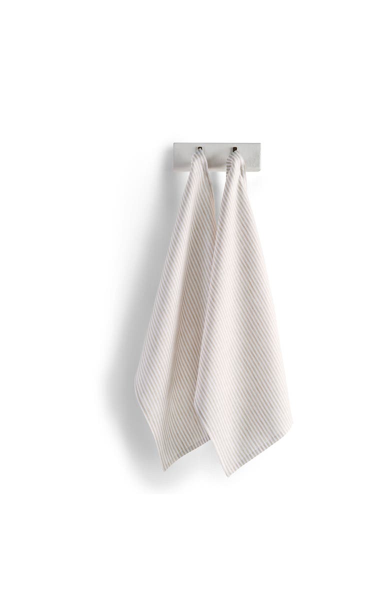Solino Home Linen Kitchen Towels Set of 2, 17 x 26 Inch for Dining Table, Holiday and Everyday Table Decor - Narrow Stripe, Main, color, Natural And White