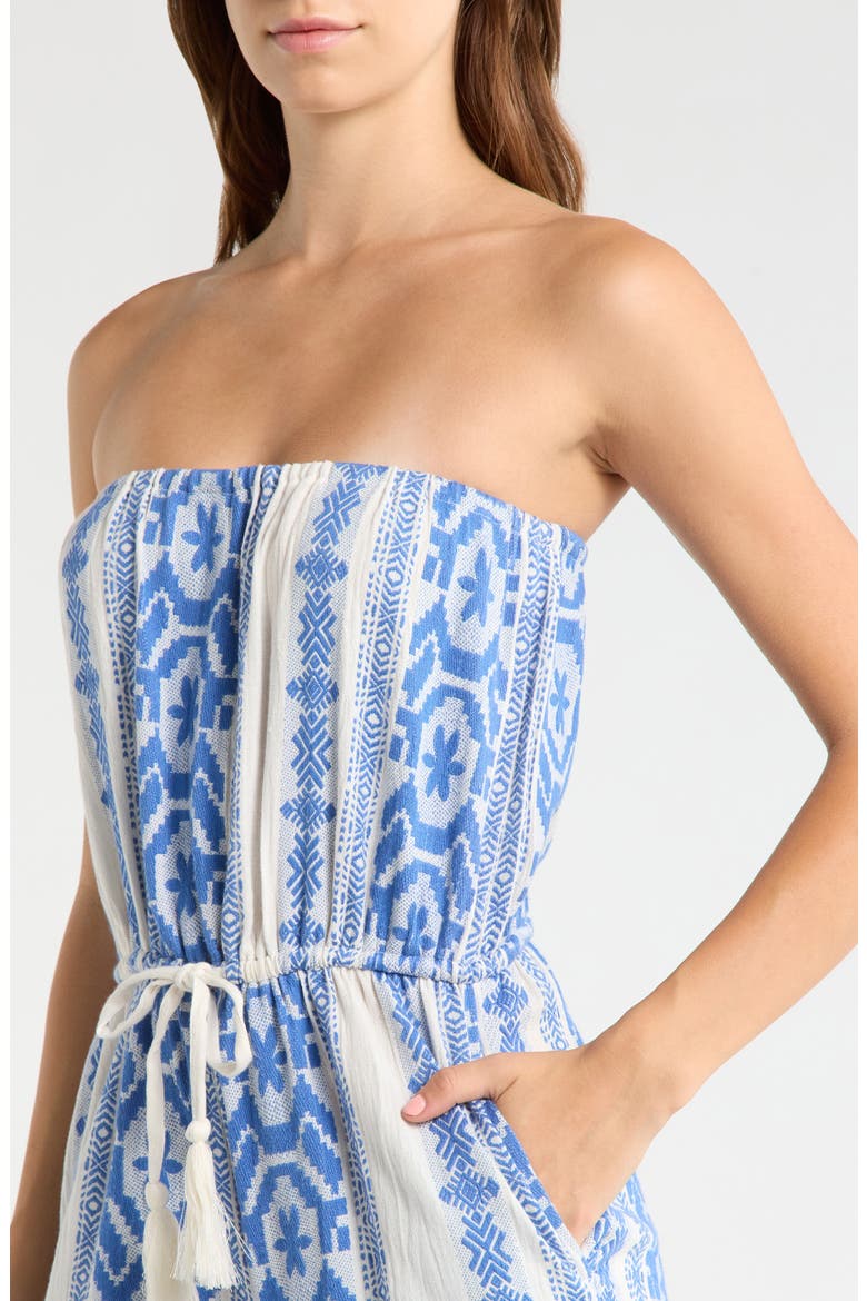 Embroidered Strapless Cover-Up Jumpsuit, Alternate, color, NATURAL BLUE