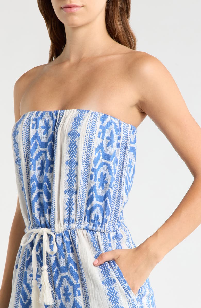 Elan Embroidered Strapless Cover-Up Jumpsuit, Alternate, color, Natural Blue