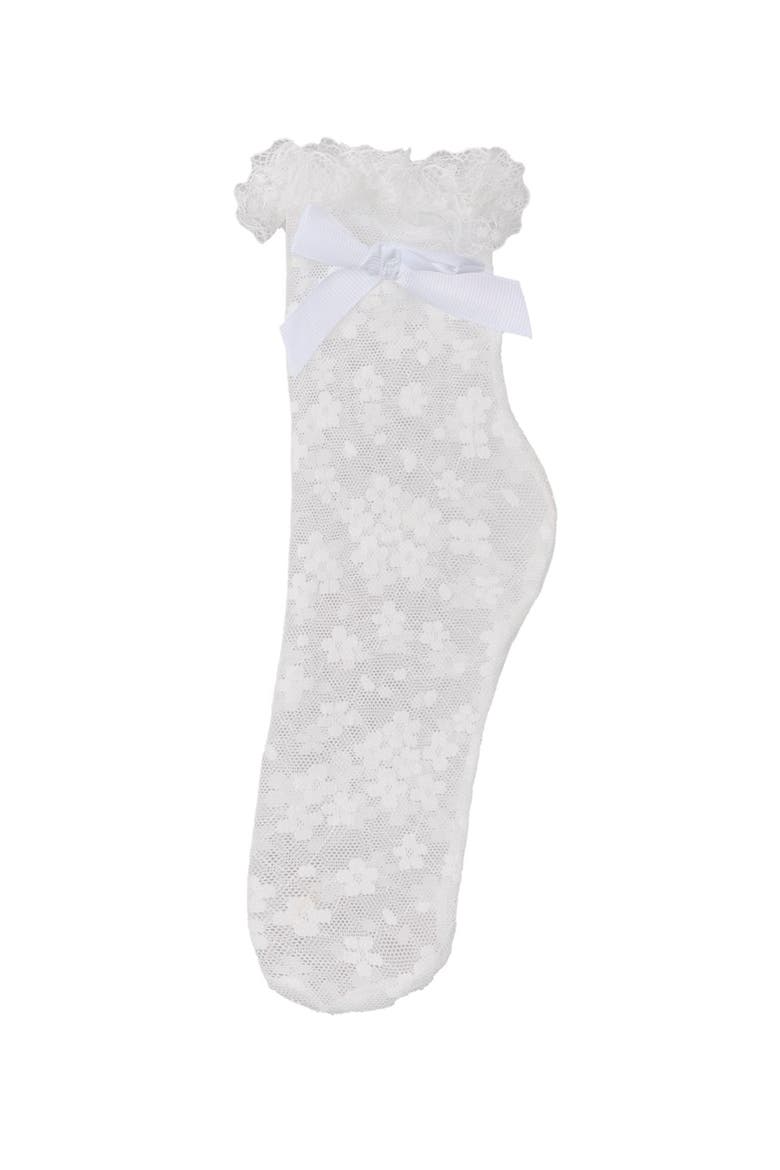 Floral Lace Bow Trim Ankle Sock, Alternate, color, White