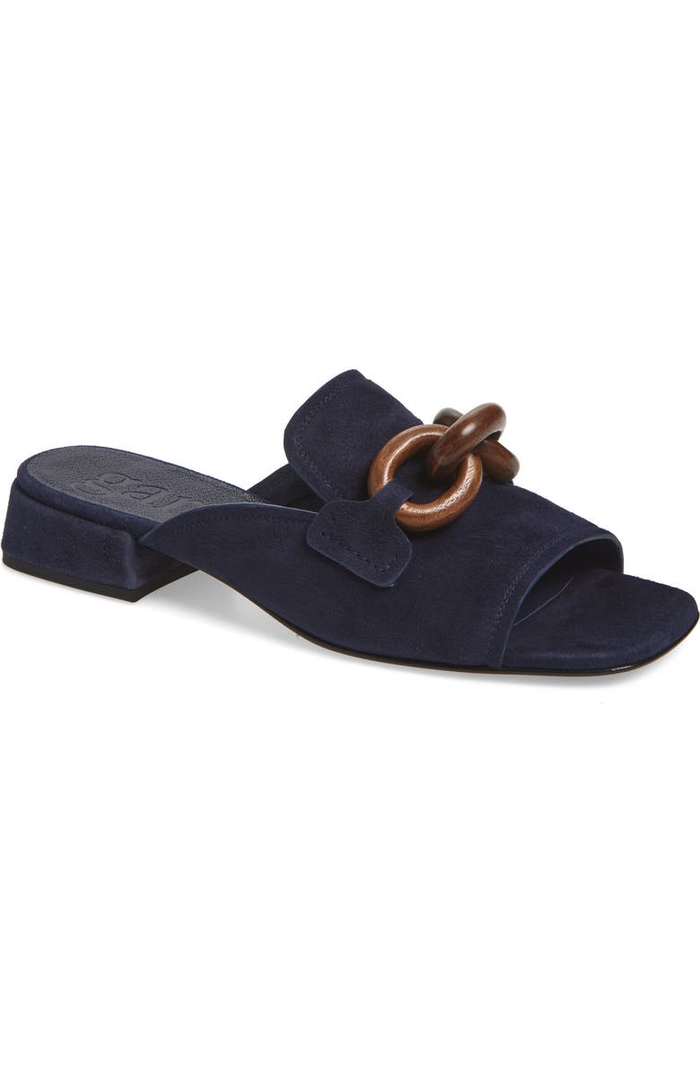 Pedro Garcia Enna Slide Sandal, Main, color, Navy Plush Suede-Walnut