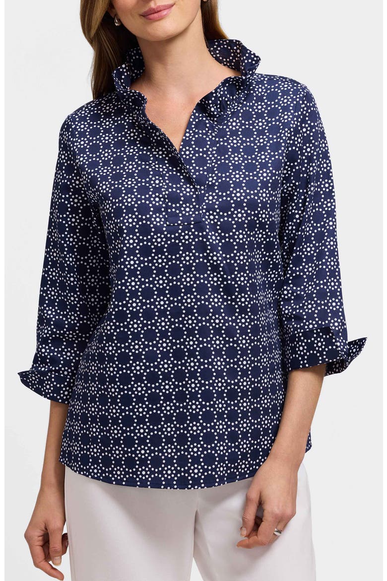 Tammy Cotton Ruffle Collar Top, Main, color, NAVY BLUE/ WHITE