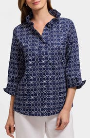 Foxcroft Tammy Cotton Ruffle Collar Top