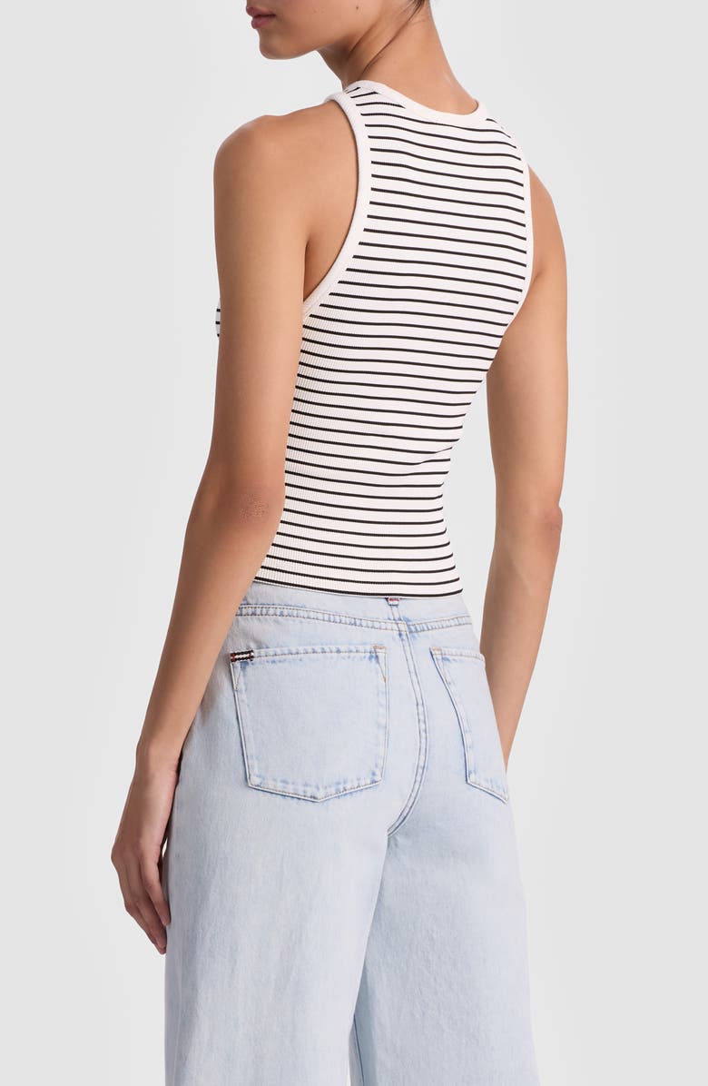 Alice + Olivia Allen Embroidered Tank, Alternate, color, Off White/ Black Stripe