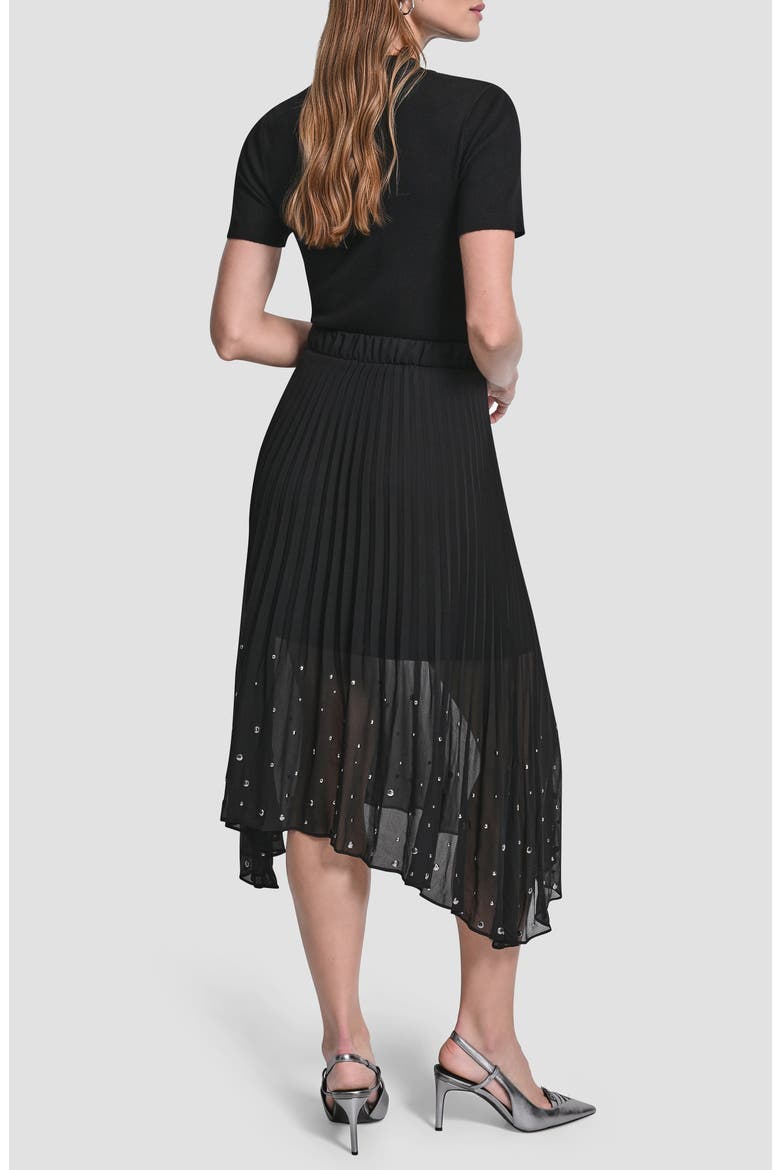 Studded Pleated Chiffon Midi Skirt, Alternate, color, BLACK